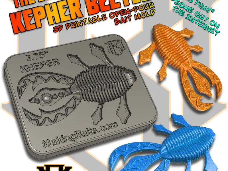 The 3.75-inch Kepher Beetle Open Pour Bait Mold By MakingBai