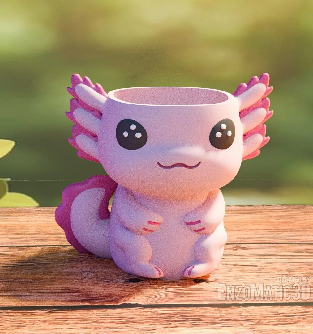 flower pot Axolotl planter pencil holder STL 3MF