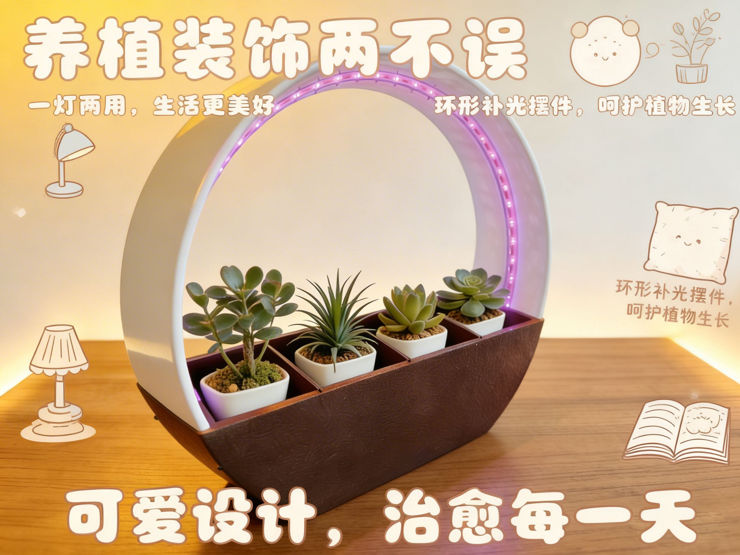 植物生长花盆-360°全光谱模拟日光室内室外都可用,桌面植物架都适配| 3D