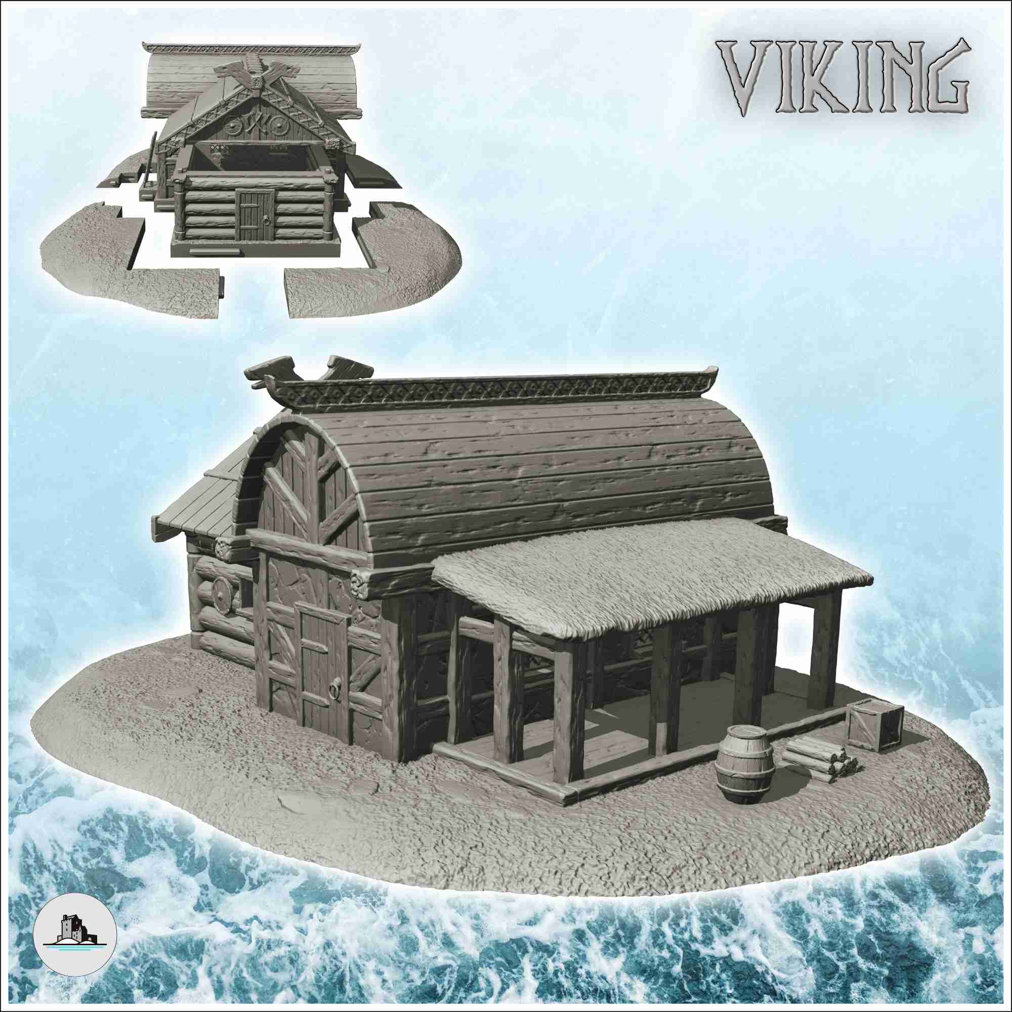 Wooden Viking warehouse with canopy and accessories (2) 3D models
