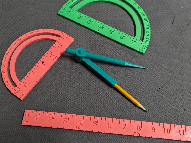 Ruler, Protractor, and Compass with Accurate Measurements
