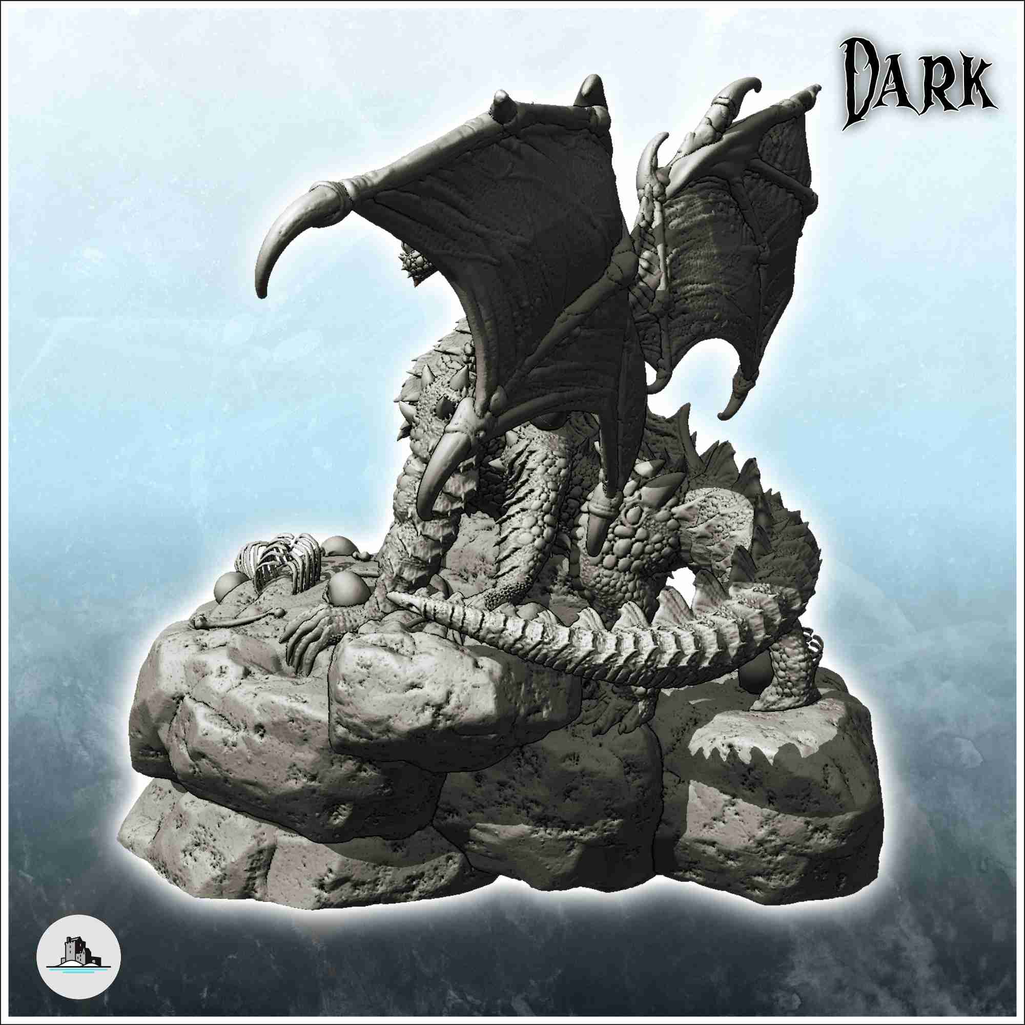 Dragon on rock with open mouth and human bones on the ground | 3D модели  скачать | Creality Cloud