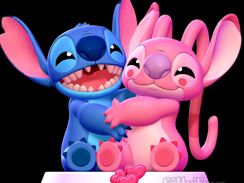 Stitch and Angel Hugging - lilo and stitch