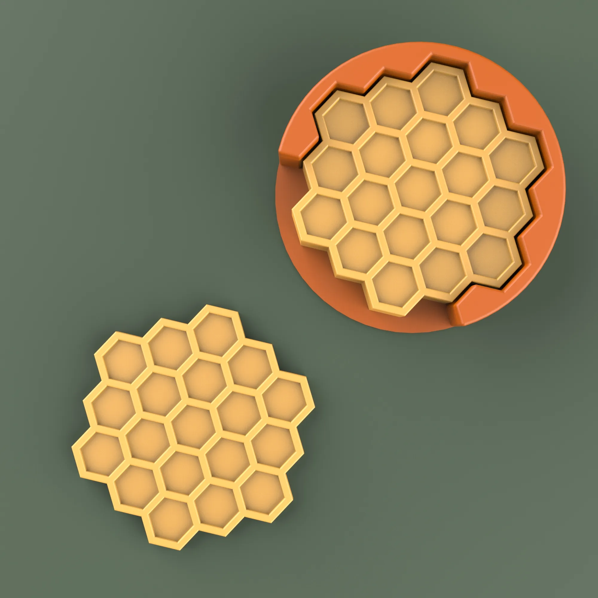 Honeycomb Coaster Set, 4. pcs with Holder, Honey - Bee Theme