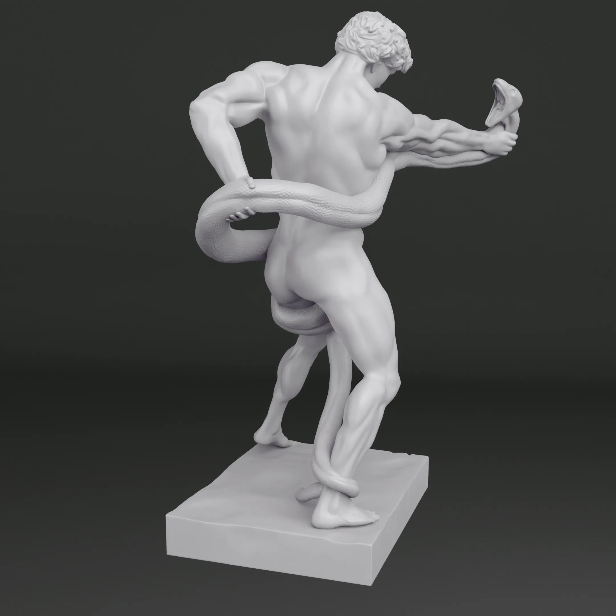 Athlete Wrestling with a Python Statue