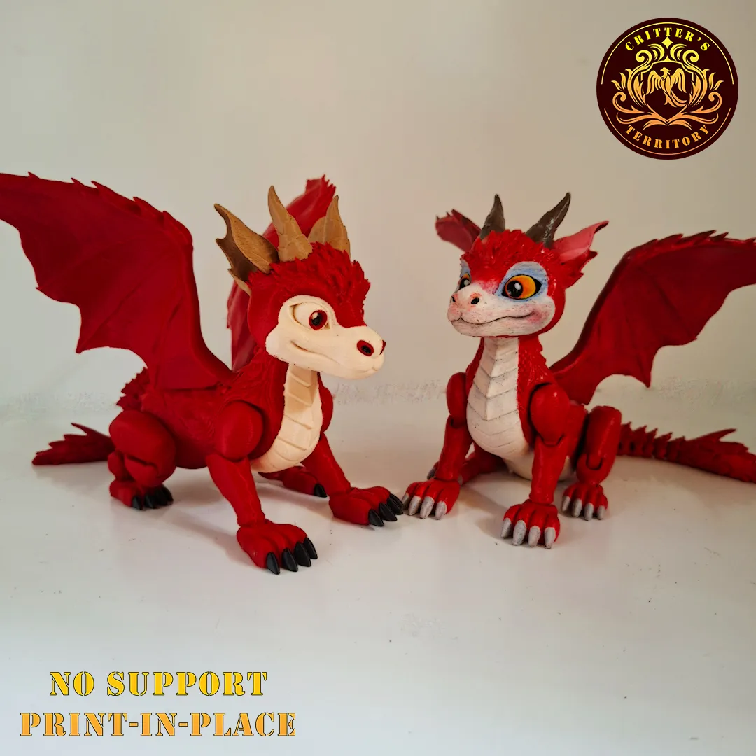 Characters & Creatures STL Download - FLEXI WINGED RED DRAGON | NO ...