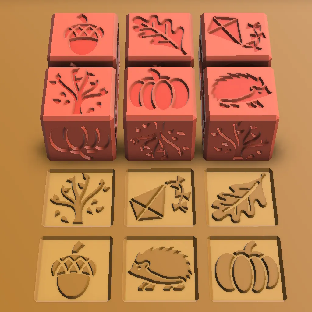 Educational Autumn Fall Impression/Stamp Cube for playdough