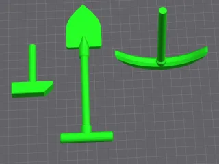 Spade, pickaxe, hammer