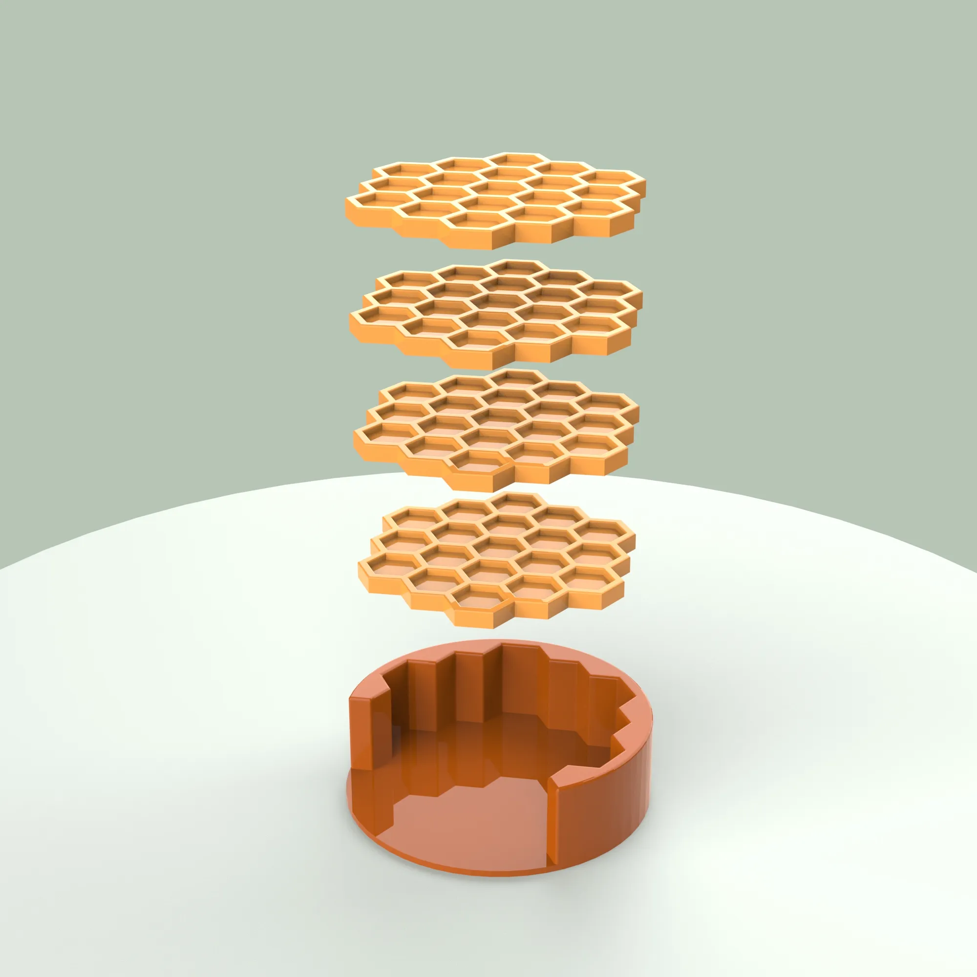 Honeycomb Coaster Set, 4. pcs with Holder, Honey - Bee Theme