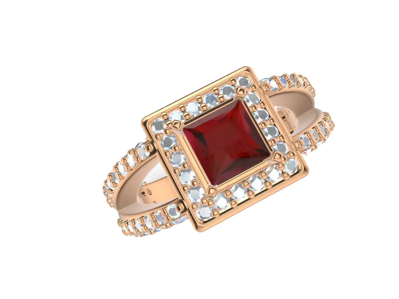 Princess Cut Split Shank Halo Engagement Ring