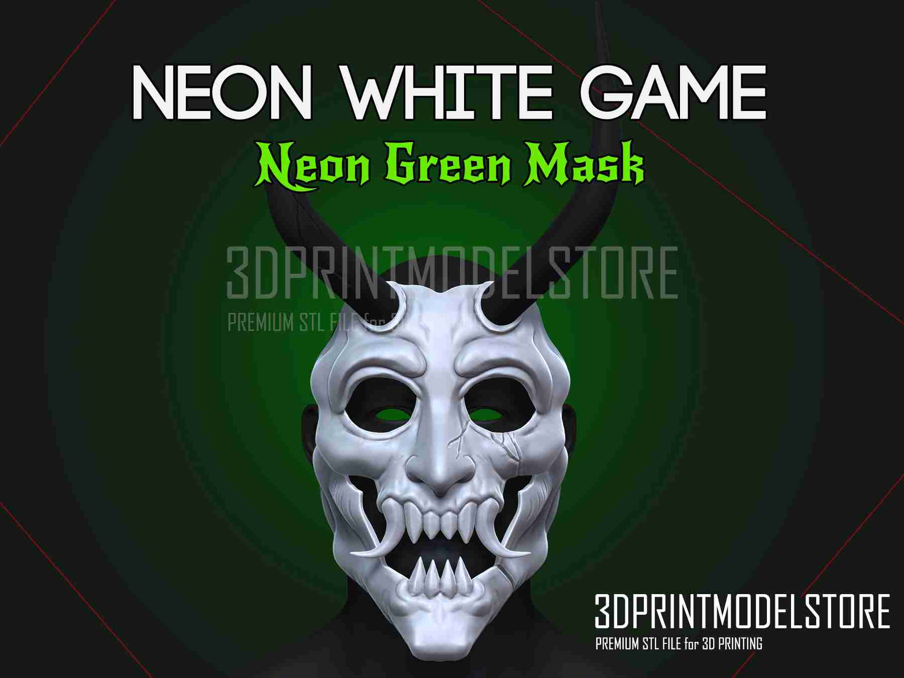 Neon White Game Green Mask - Japanese Kitsune Cosplay