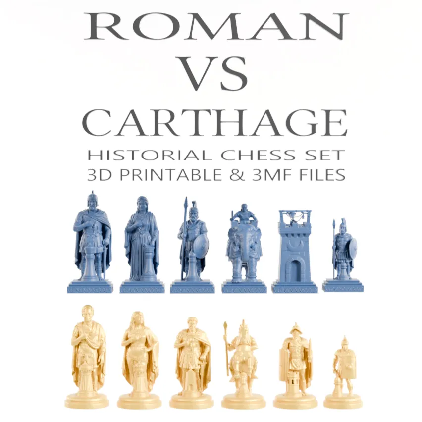 Roman vs Carthage, Historical Chess Set, 3D Printable STL-0