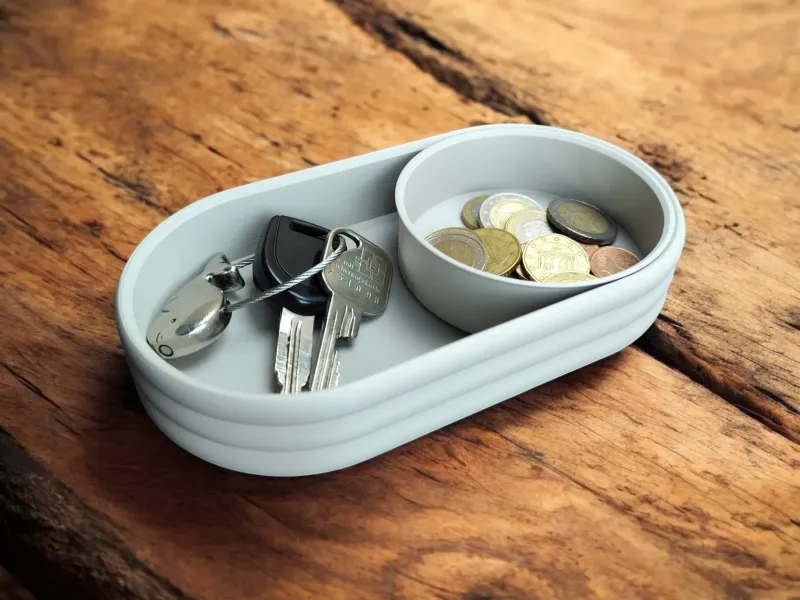 Modern Mid-Century Tray with Sliding Coin Bowl