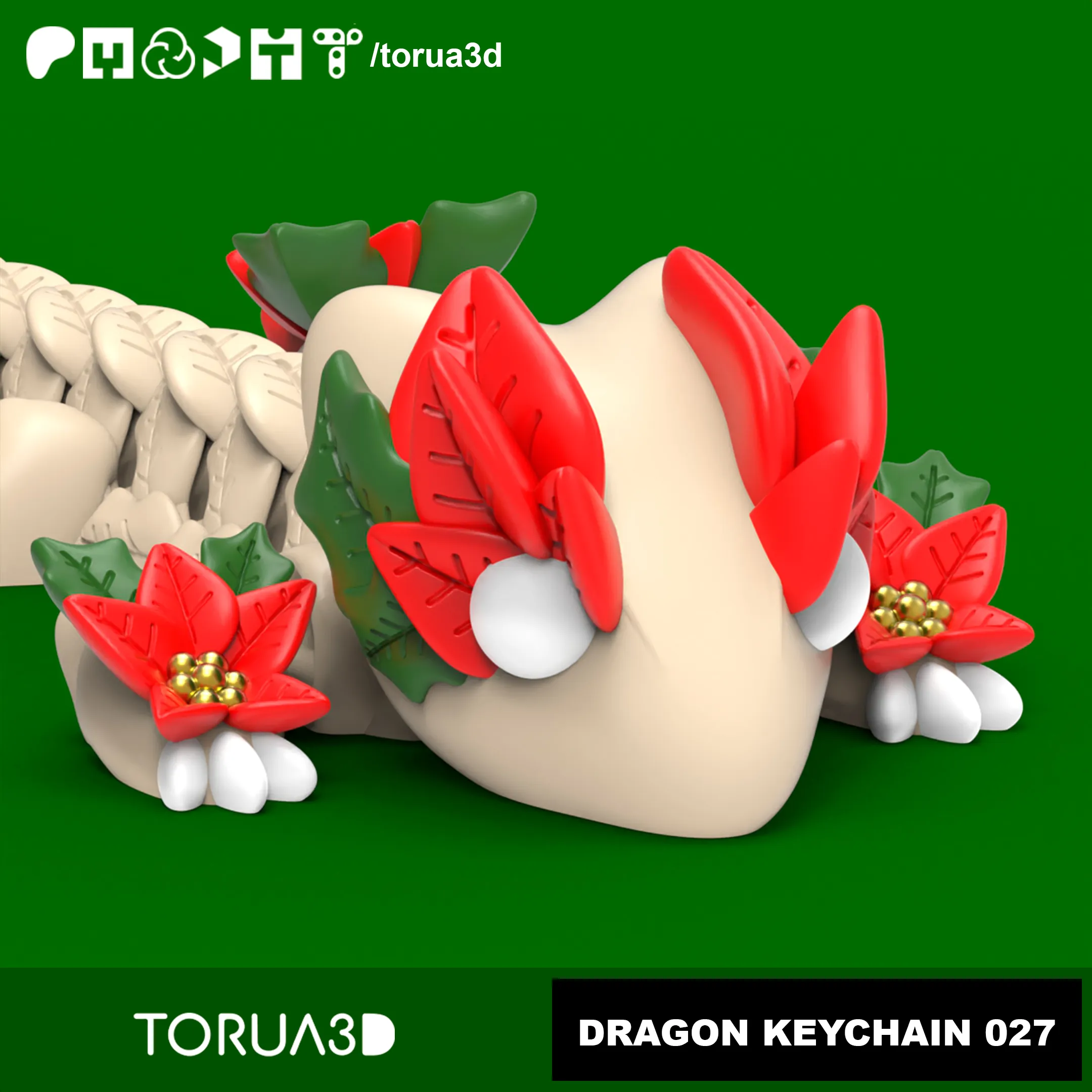 Articulated Christmas Dragon Keychain 027 - 3mf - STL