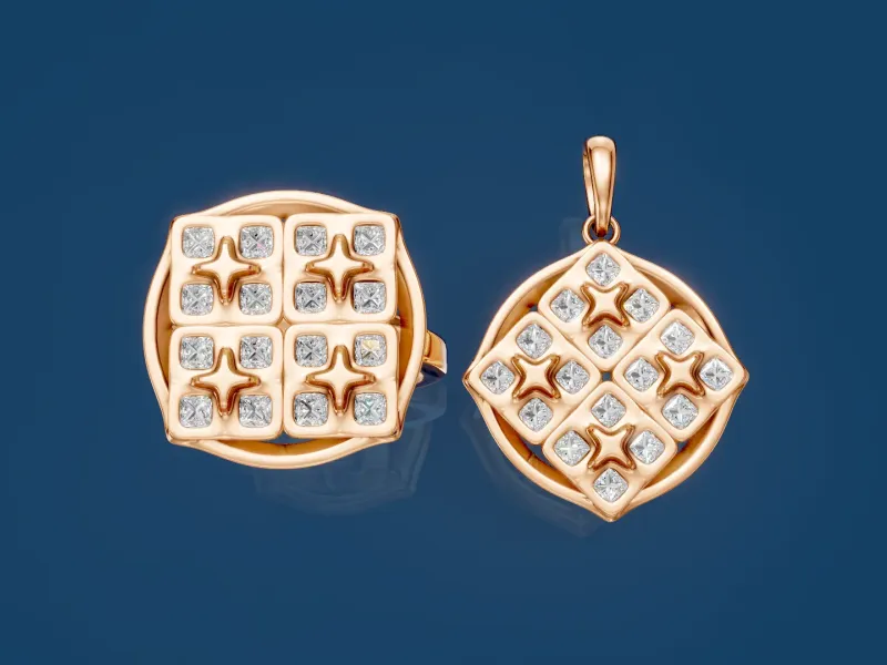 Elegant Geometric Diamond Pendant and Ring