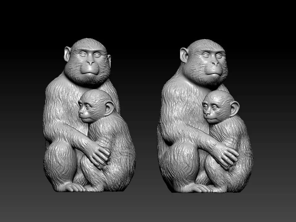 Monkey family model - monkey statue - 3D print
