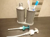Ribbed Toothbrush Cup and Soap Dispenser with Stand-4