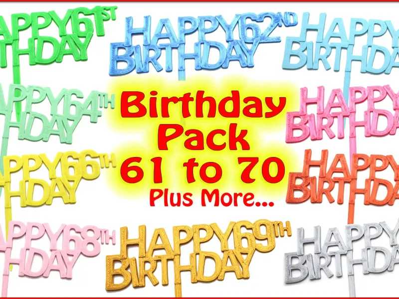 Birthday Cake Toppers Pack. Ages 61 to 70