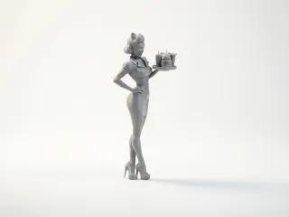 Retro Waitress Figurine Female Character 3D Printable