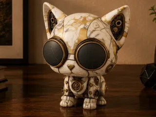 Cute Stylized Gold and White Kitten Cat Figurine