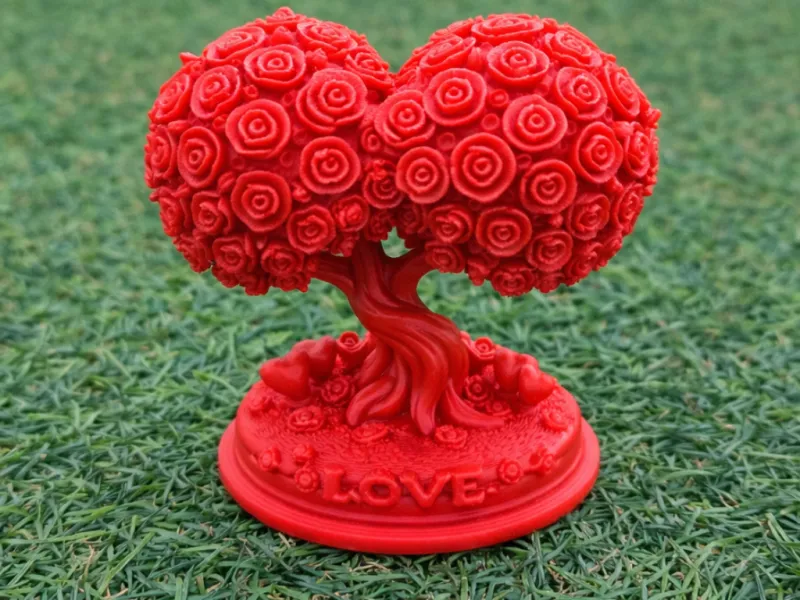 Eternal Bloom Rose Tree Sculpture – Double Heart Floral Love
