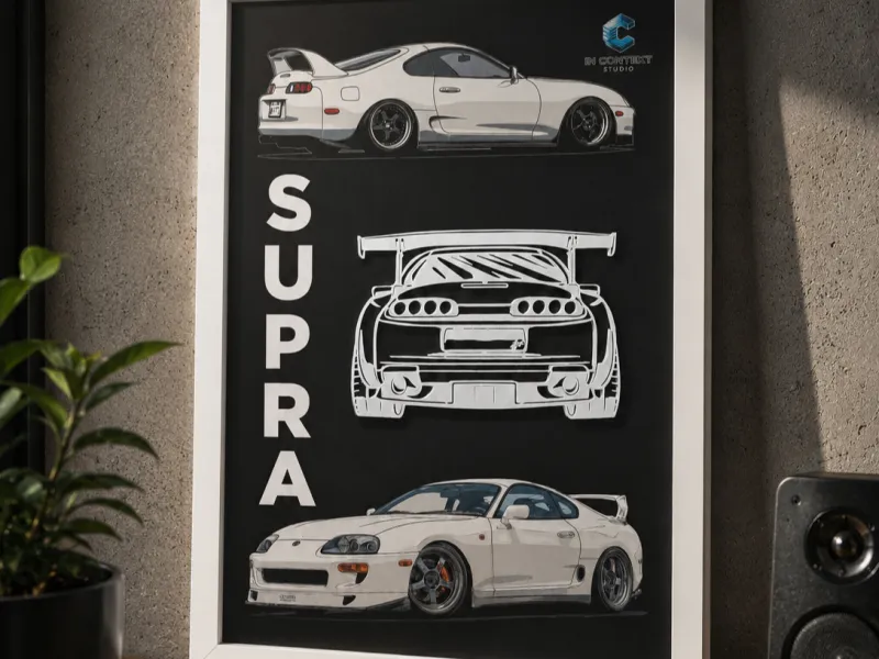 Toyota Supra MK4 3D Wall Art 3 STL Files & Digital Poster D2