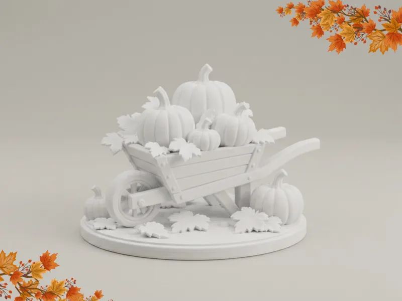 Carriola di Zucche - Modello 3D Autunnale Accogliente
