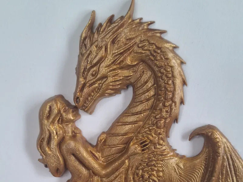 Romantische Wandkunst mit Drache und Mensch