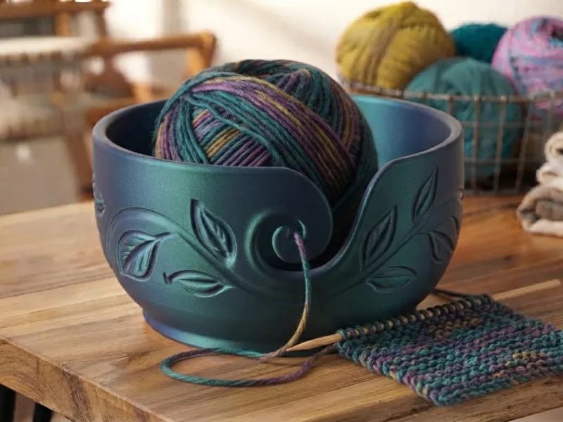 Bol elegant pentru ghemuri de lână cu design botanic, imprimat 3D