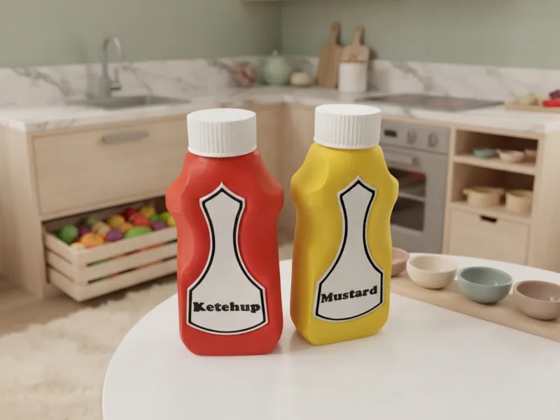 Brinquedo infantil de frascos de ketchup e mostarda