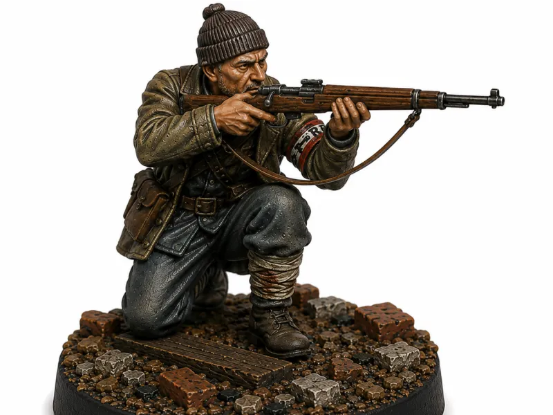 Opstandige jongen met geweer c in 32 mm en 1/35 voor tabletop