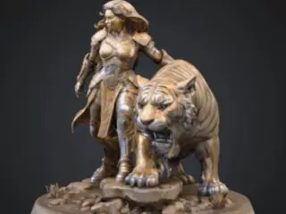 Warrior and tiger fantasy figurine_WorkShop3D
