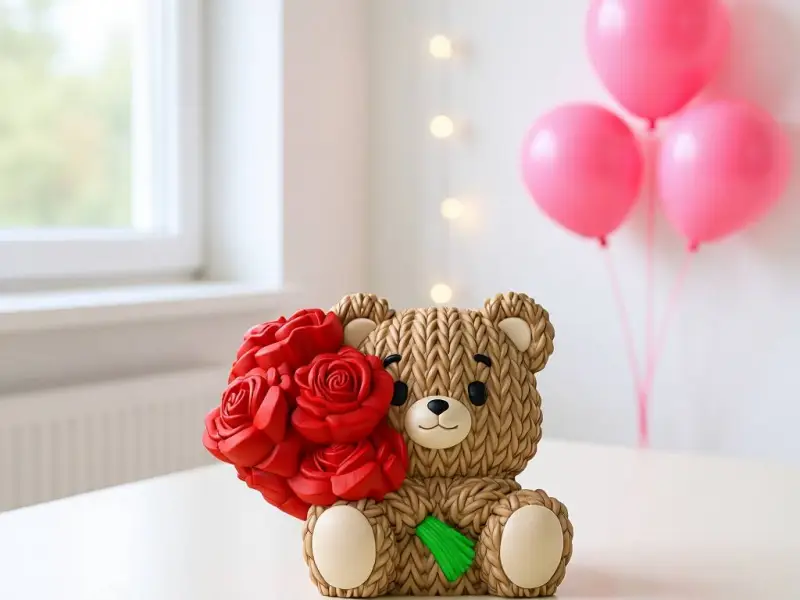 Orsacchiotto Rosa di San Valentino - Multiparte - A maglia - All'uncinetto