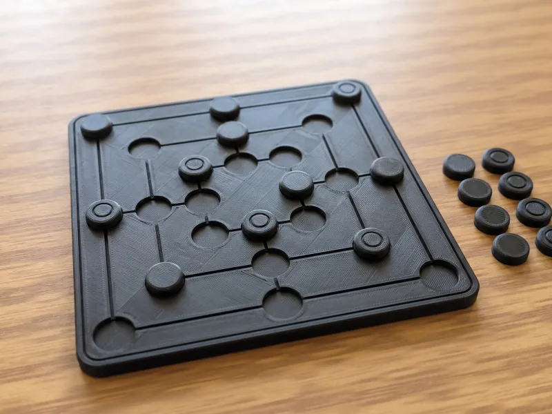 Nine Men's Morris (Mill) Game,Board with 18 Stones One Plate