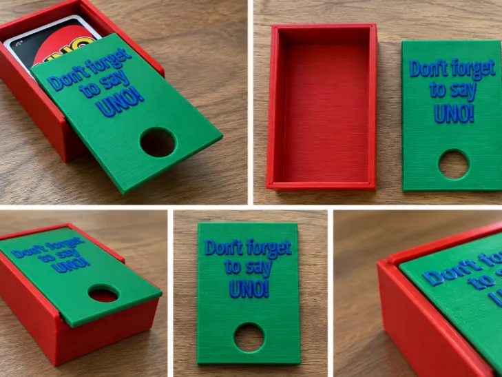 Porte-cartes UNO avec couvercle coulissant – « N'oubliez pas de dire UNO ! »