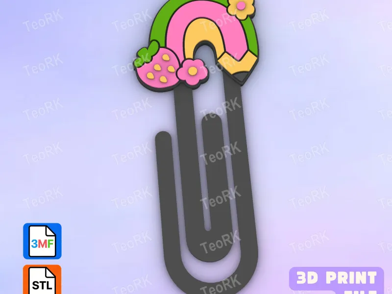 Paperclip Strawberry rainbow pencil - bookmark