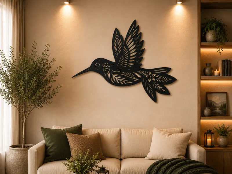 Elegant Floral Hummingbird 2D Wall Art