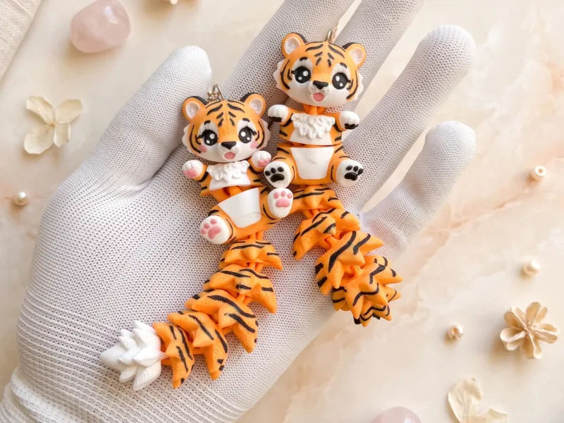 Cucciolo di Tigre Flexi Carino Fluffy Tails - Giocattolo/Portachiavi/Calamita