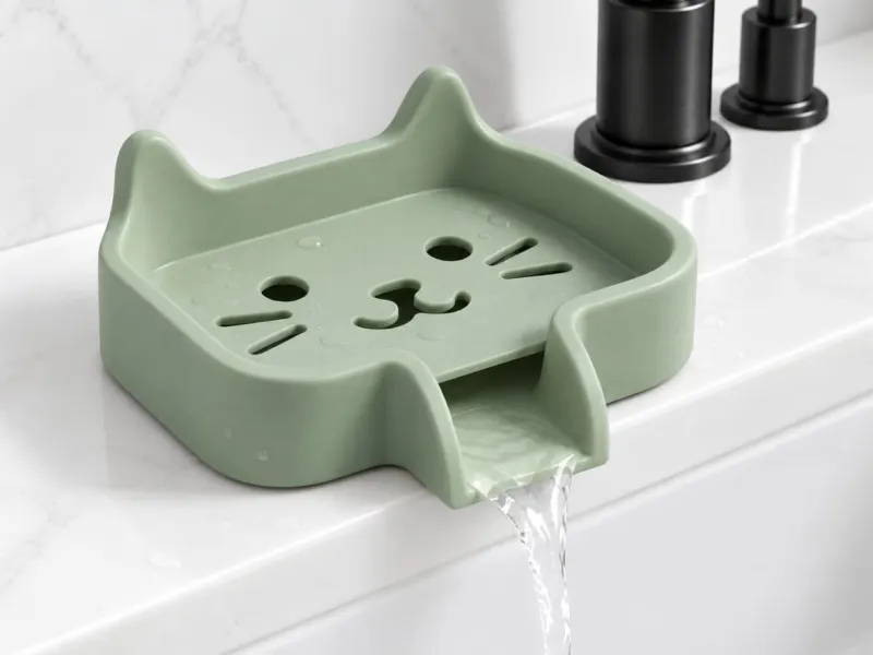 Kattenvormig zeepbakje met afvoer