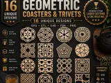 Geometric Coasters & Trivets SVG STL CNC Laser Cut Pack - 3D-0