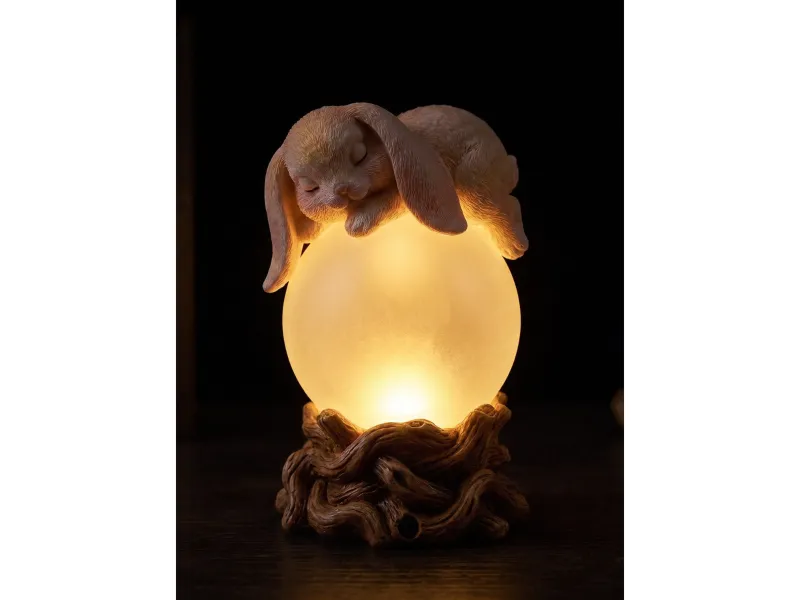 Luminária de Lua com Coelhinho Dormindo Impressão 3D | Luz Noturna para Berçário