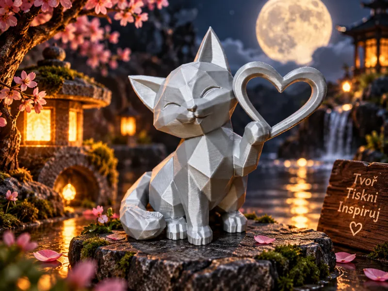 Gatto Low Poly dell'Amore – Decorazione a Cuore