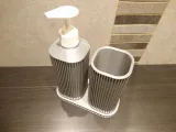 Ribbed Toothbrush Cup and Soap Dispenser with Stand-0