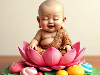 Buda Bebé sobre Flor de Loto con Dulces ¡3D en STL y 3MF