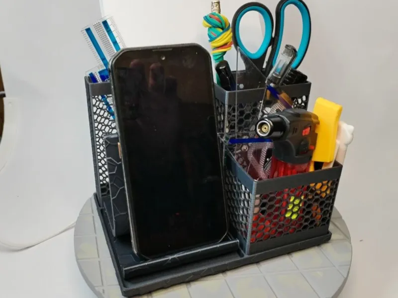 Organizador de escritorio de panal con soporte para teléfono