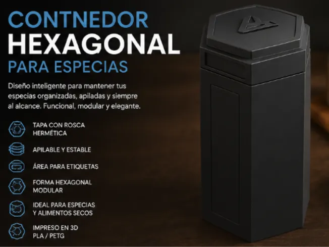 Especiero Modular Hexagonal Apilable con Tapa Roscada