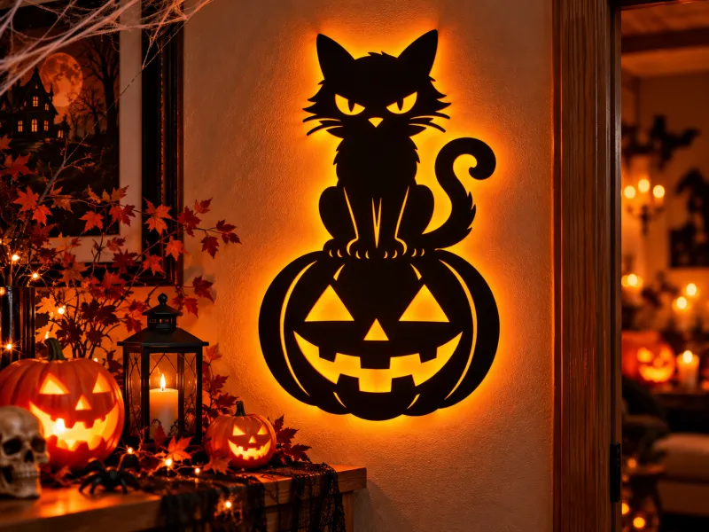 Black Cat on Pumpkin Halloween Wall Art – Spooky Jack O’ Lan