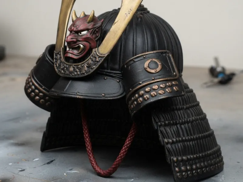 Altın Kuwagata ve Şeytan Oni Maskeli Samurai Kabuto Miğferi