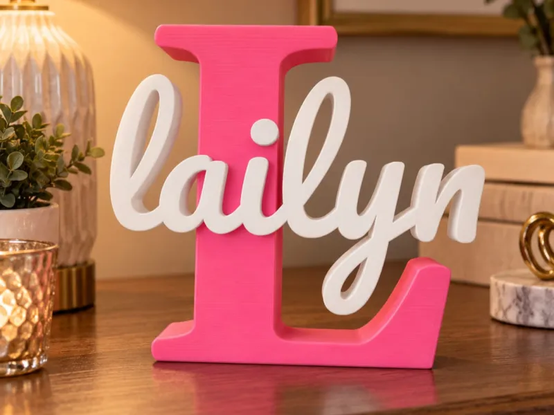 Lailyn Letra L Decorativa Nome 3D | Rosa e Branco