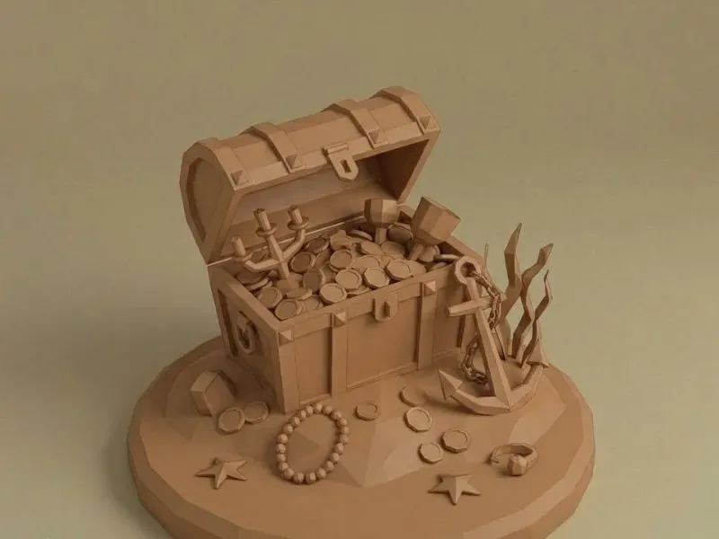 Low Poly Versunkener Schatz